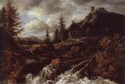 Jacob van Ruisdael Waterfall in a Mountainous Landscape with a Ruined castle oil painting on canvas